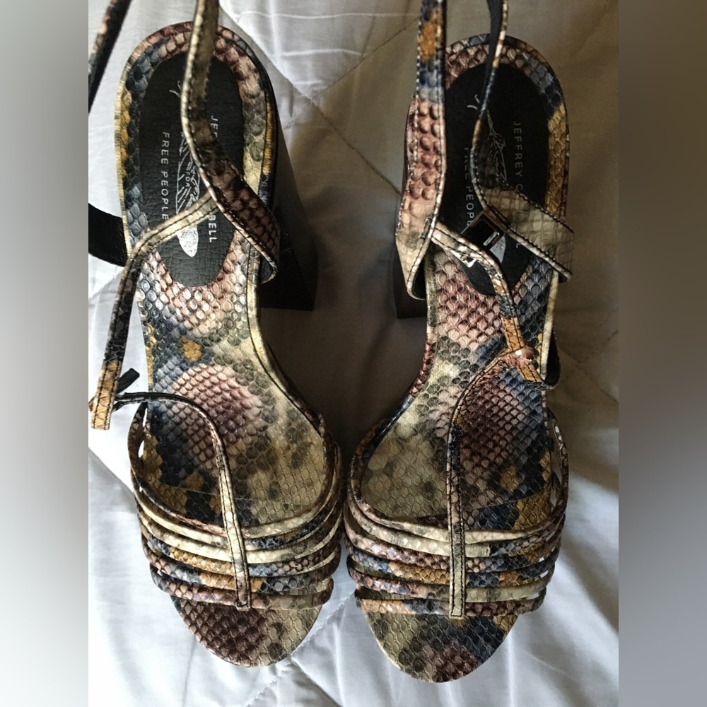 Jeffrey Campbell x Free People Platform Snakeskin 70s Strappy Block Heels 🐍 - Picture 9 of 14